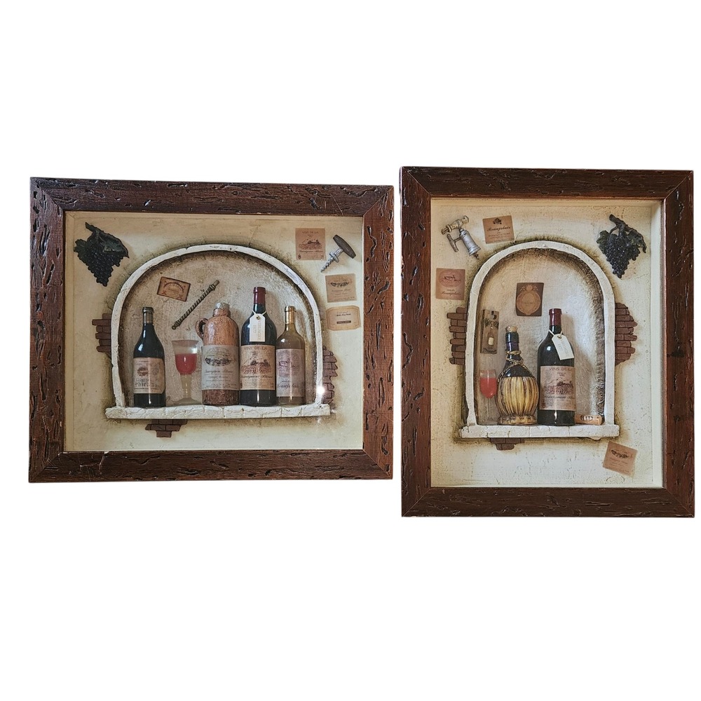 Wine Cellar Shadow Box Wall Art Decor Italian Tuscan Kitchen Set of 2